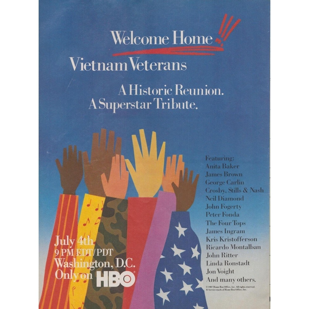 1987 HBO Vietnam Veterans Tribute Vintage Print Ad Welcome Home Concert Special